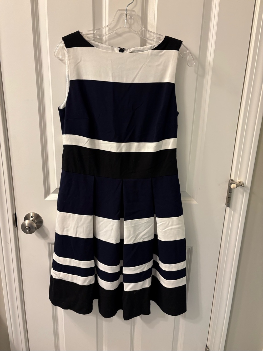 Ralph Lauren Navy, White & Black Striped Fit-and-Flare Dress